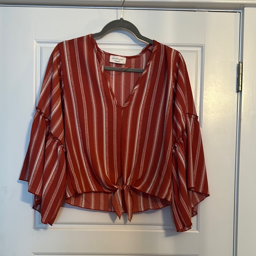 Lavender Field Red and White Stripe Blouse Chic Top